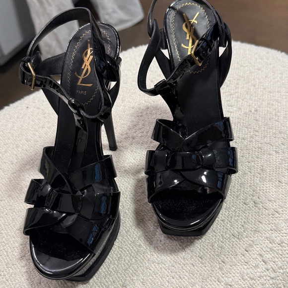 YSL Black Patent Tribute Platform Sandal - Picture 3 of 9